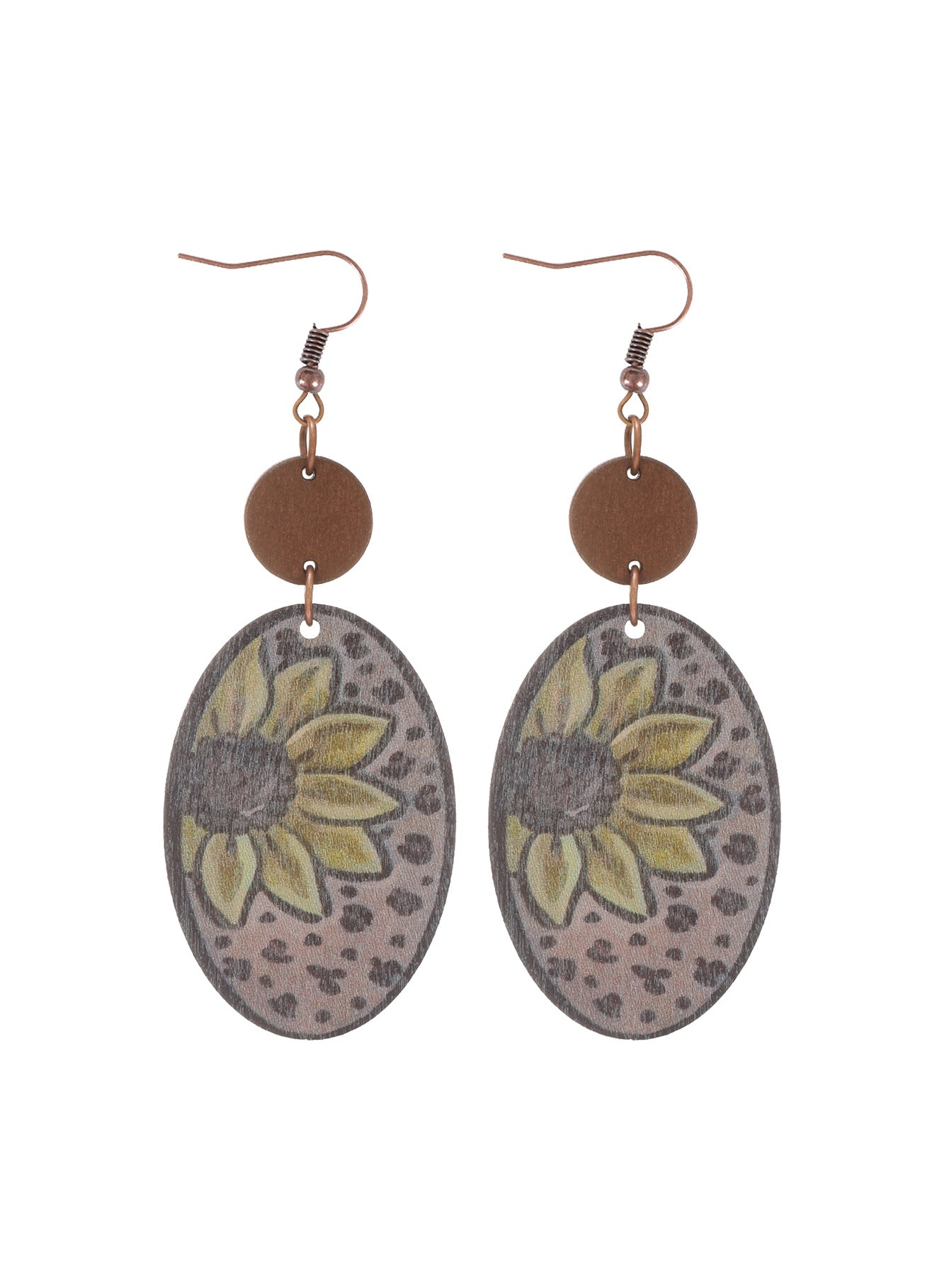 Wholesale Western style cactus sunflower earrings wooden earrings